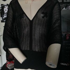 Jennifer Lopez Black Sheer Knit Top
